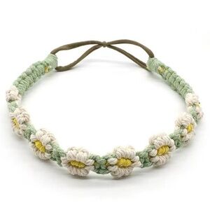 Crochet flower pattern elastic head wrap/ headband Cream and Sage